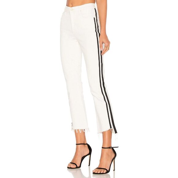 MOTHER The Insider Crop Step Fray White Striped Side Bootcut Jeans, Size 30 - Picture 3 of 16